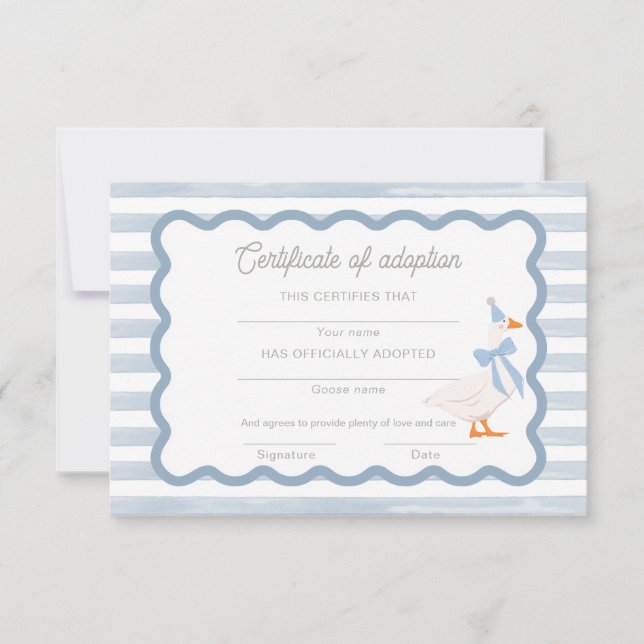 Convite One Silly Goose 1st Birthday Adoption Certificate (Frente)