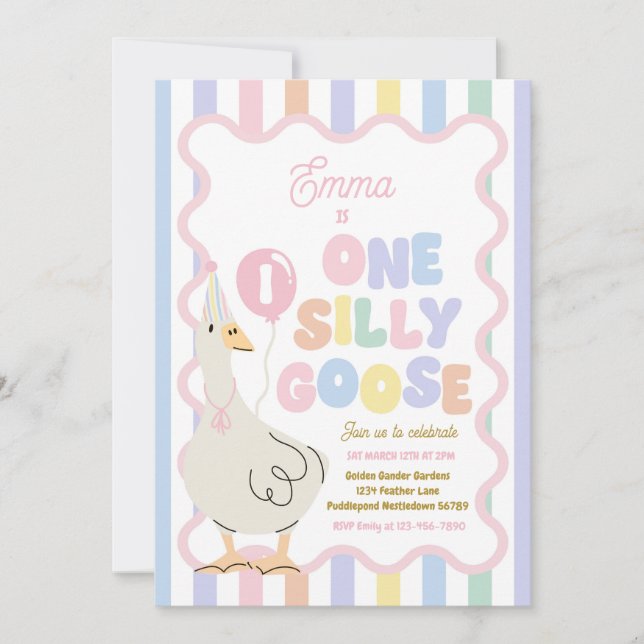 Convite One Silly Goose 1st Birthday Party Spring Birthday (Frente)