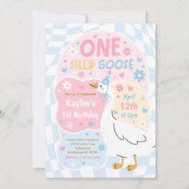 Convite One Silly Goose 1st Birthday Party Spring Birthday