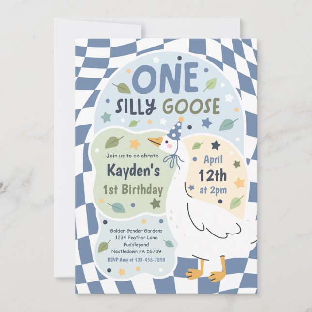 Convite One Silly Goose 1st Birthday Party Spring Birthday (Frente)