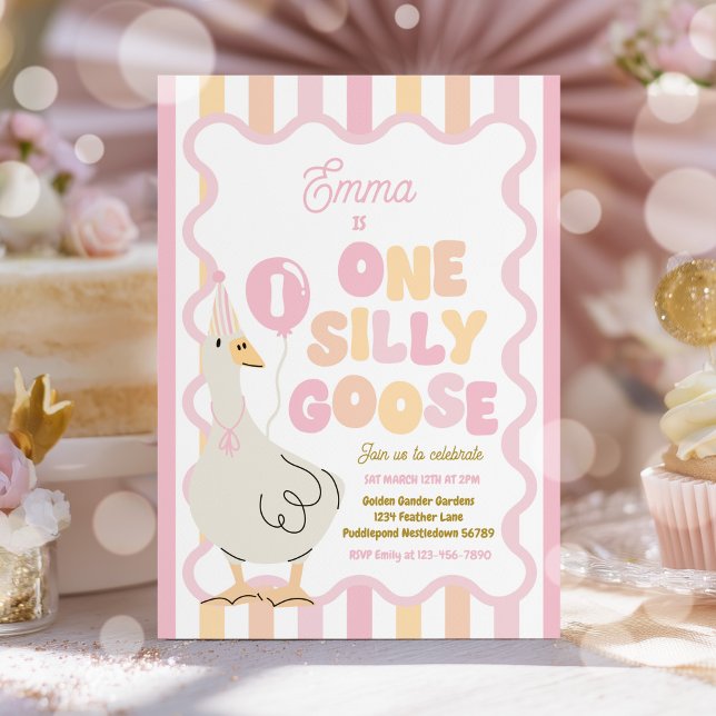Convite One Silly Goose 1st Birthday Party Spring Birthday (Criador carregado)