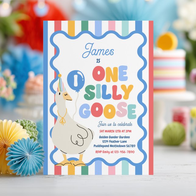 Convite One Silly Goose 1st Birthday Party Spring Birthday (Criador carregado)