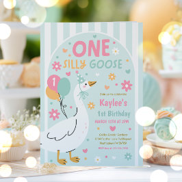 Convite One Silly Goose 1st Birthday Party Spring Birthday