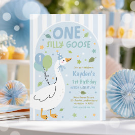 Convite One Silly Goose 1st Birthday Party Spring Birthday