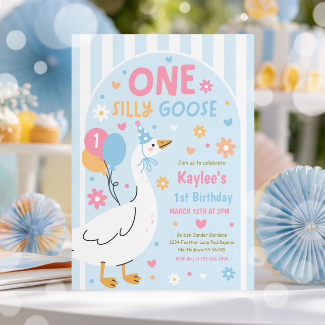 Convite One Silly Goose 1st Birthday Party Spring Birthday (Criador carregado)