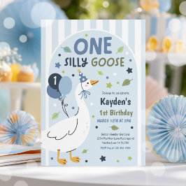 Convite One Silly Goose 1st Birthday Party Spring Birthday