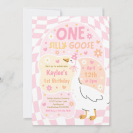 Convite One Silly Goose 1st Birthday Party Spring Birthday
