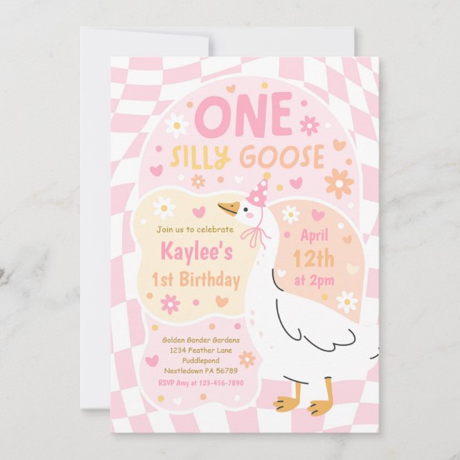 Convite One Silly Goose 1st Birthday Party Spring Birthday (Frente)