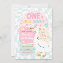 Convite One Silly Goose 1st Birthday Party Spring Birthday
