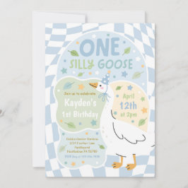 Convite One Silly Goose 1st Birthday Party Spring Birthday