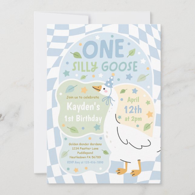 Convite One Silly Goose 1st Birthday Party Spring Birthday (Frente)