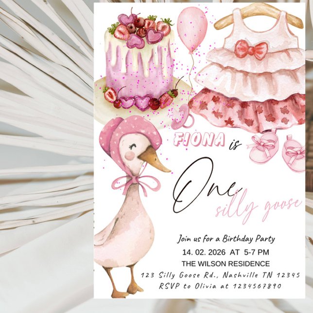 Convite One Silly Goose 1st Birthday- Valentine Baby Girl  (Criador carregado)