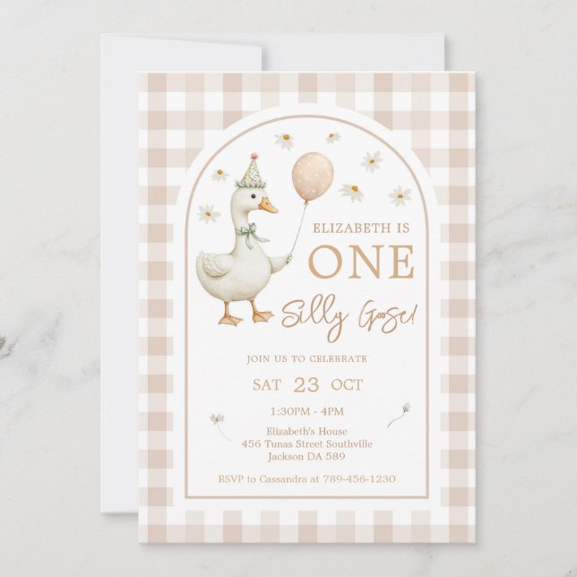 Convite One Silly Goose 1st First Birthday Party (Frente)