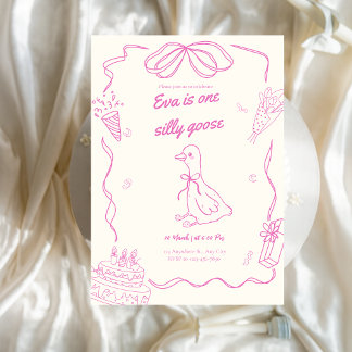 Convite One Silly Goose Birthday Girl Invitation