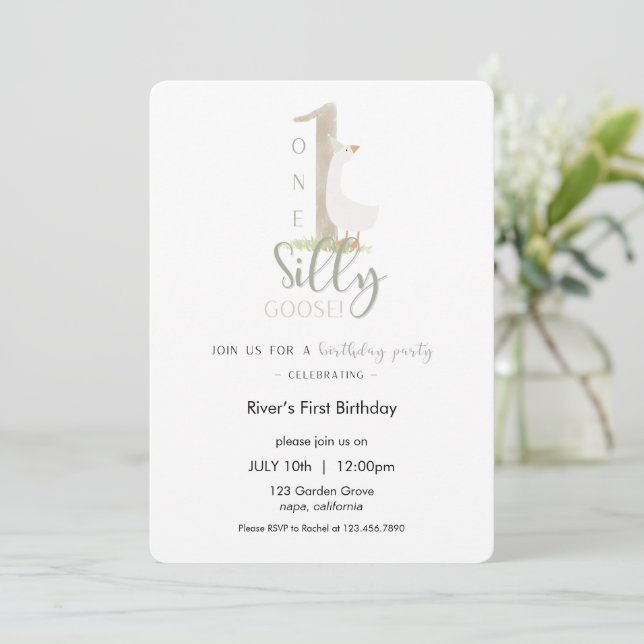 Convite One Silly Goose Birthday Invitation (Em pé/Frente)
