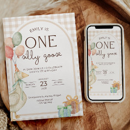 Convite One Silly Goose Birthday Invite Gender Neutral 