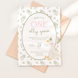 Convite One Silly Goose Birthday Invite Vintage Floral 1ST