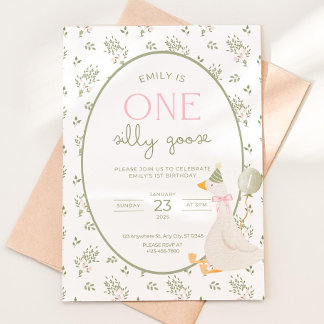 Convite One Silly Goose Birthday Invite Vintage Floral Fir