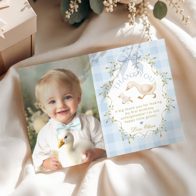 Convite One Silly Goose Birthday Photo Thank you card (Criador carregado)