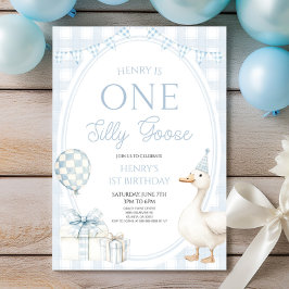 Convite ONE Silly Goose Blue 1st Birthday Party