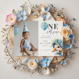 Convite One Silly Goose Boy 1st Birthday  Invitation