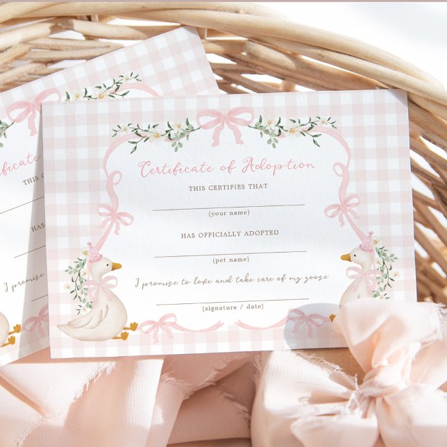 Convite One Silly Goose: Certificate of Adoption Card (Criador carregado)