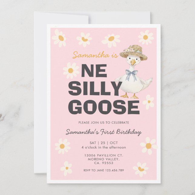 Convite One Silly Goose Daisy Birthday Party Invitation (Frente)