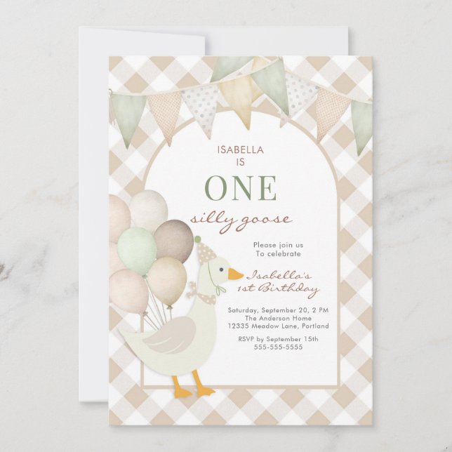 Convite One Silly Goose First 1st Birthday Invitation (Frente)
