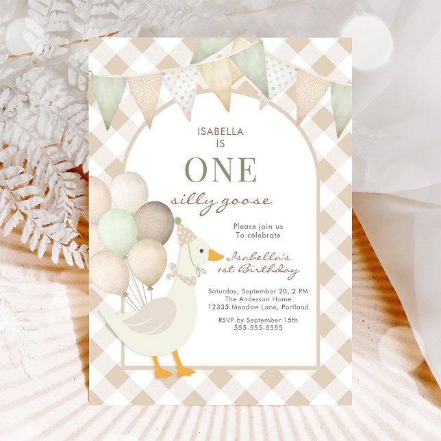 Convite One Silly Goose First 1st Birthday Invitation (Criador carregado)
