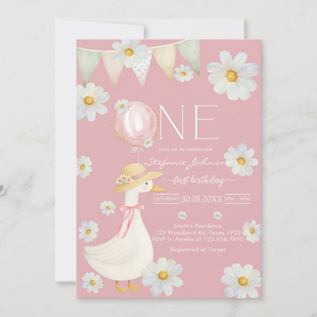 Convite ONE Silly Goose First Birthday Invitation (Frente)