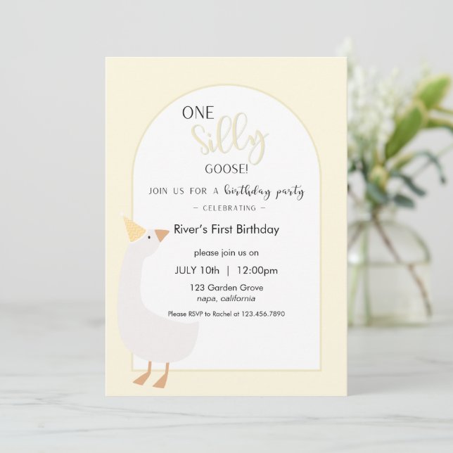 Convite One Silly Goose First Birthday Invitation (Em pé/Frente)