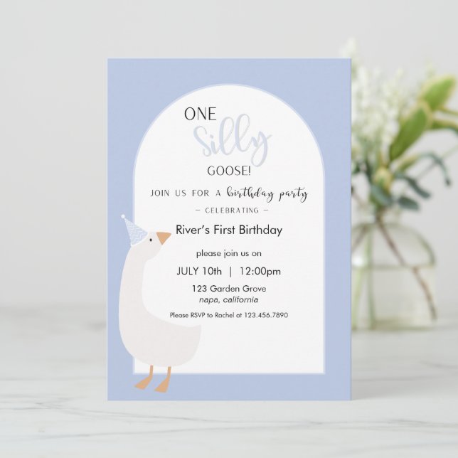 Convite One Silly Goose First Birthday Invitation (Em pé/Frente)