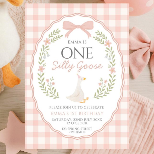 Convite One Silly Goose First Birthday Invitation, Editabl (Criador carregado)