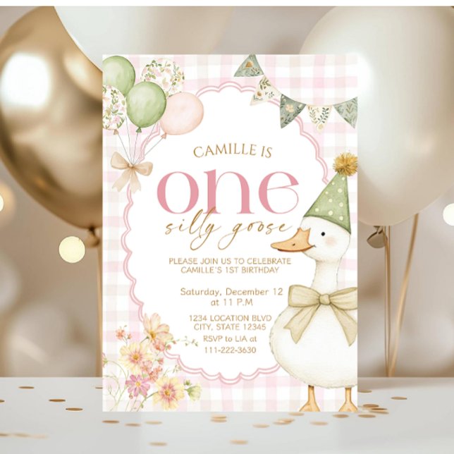 Convite One Silly Goose First Girl Birthday Invitation (Criador carregado)