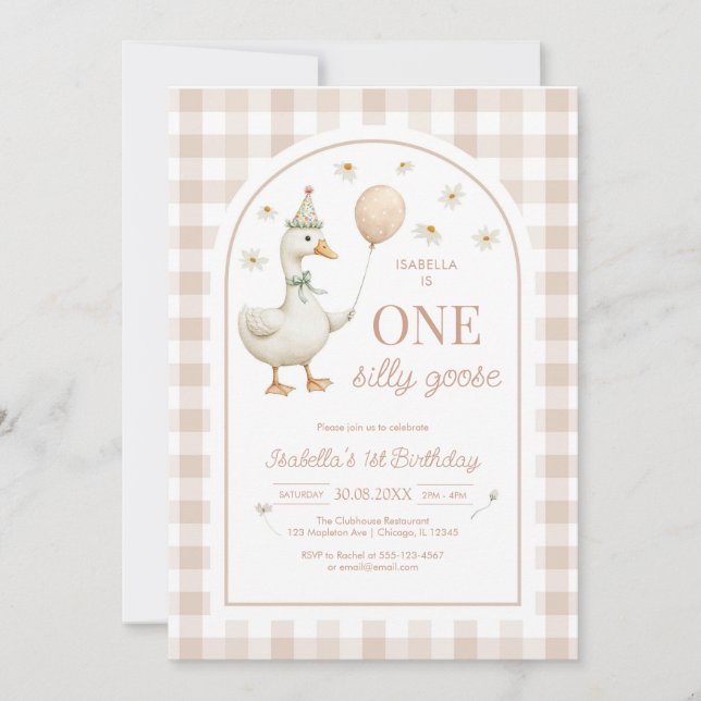 Convite One Silly Goose Girl 1st Birthday Party Invitation (Frente)