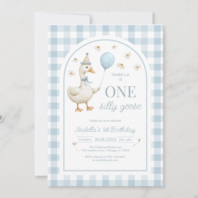 Convite One Silly Goose Girl 1st Birthday Party Invitation (Frente)