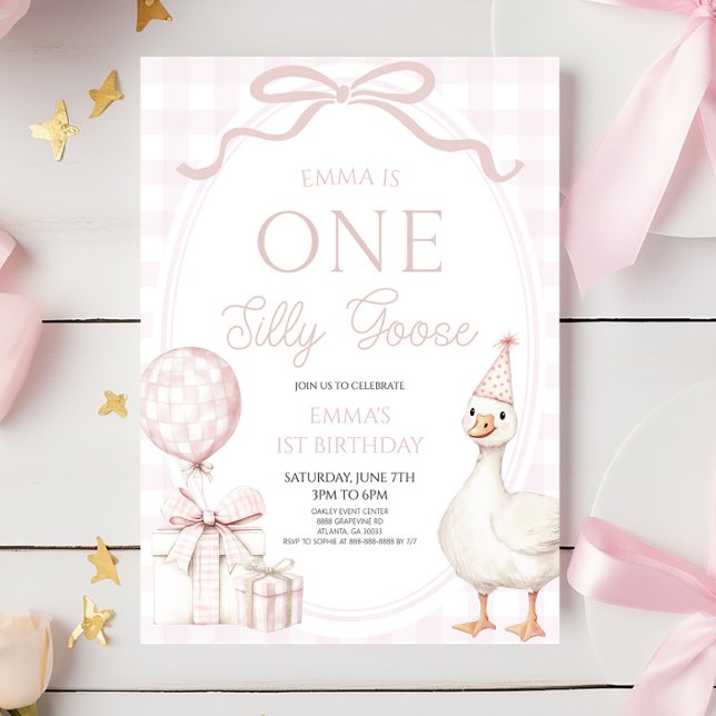 Convite ONE Silly Goose Pink 1st Birthday Party (Criador carregado)