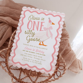 Convite One Silly Goose Pink Bow 1st Birthday