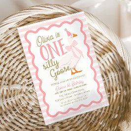 Convite One Silly Goose Pink Bow 1st Birthday