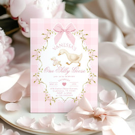 Convite One Silly Goose Pink Bow Girl 1st Birthday