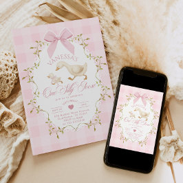 Convite One Silly Goose Pink Bow Girl 1st Birthday
