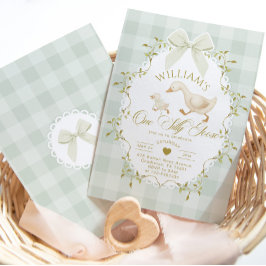 Convite One Silly Goose Pistachio Gingham 1st Birthday
