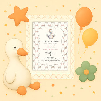 Convite One Silly Goose Preppy Bow 1st Birthday