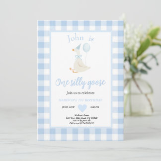 Convite One Silly Goose Spring Blue First Birthday Party