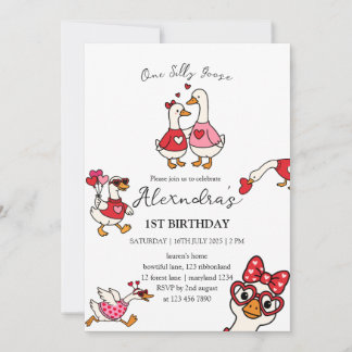 Convite One Silly Goose Valentine 1st Birthday 