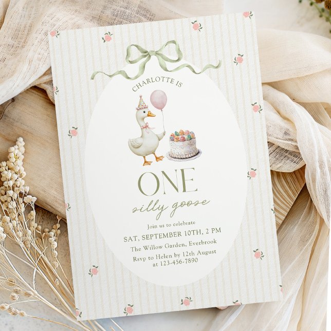 Convite One Silly Goose Vintage Girl Birthday (Criador carregado)