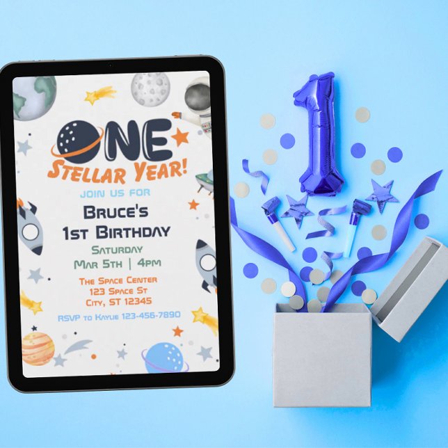 Convite One Stellar Year, Space 1st Birthday (Criador carregado)