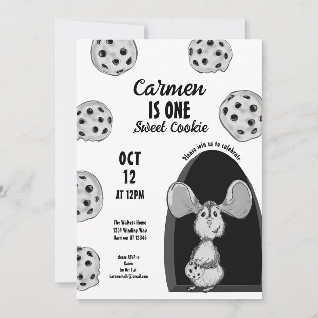 Convite One Sweet Cookie Mouse First Birthday (Frente)