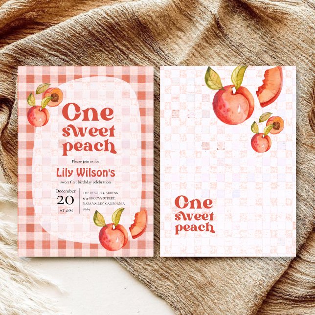 Convite One Sweet Peach 1st Birthday Invitation | Girl (Criador carregado)