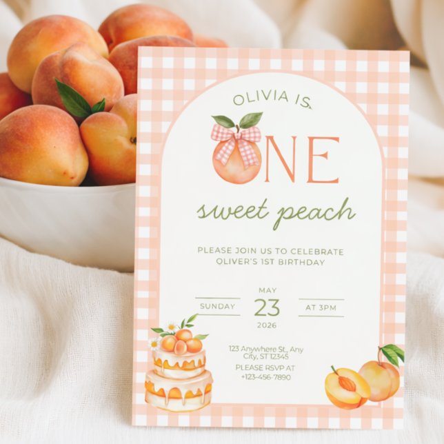 Convite One Sweet Peach Birthday Invitation Girl 1st (Criador carregado)